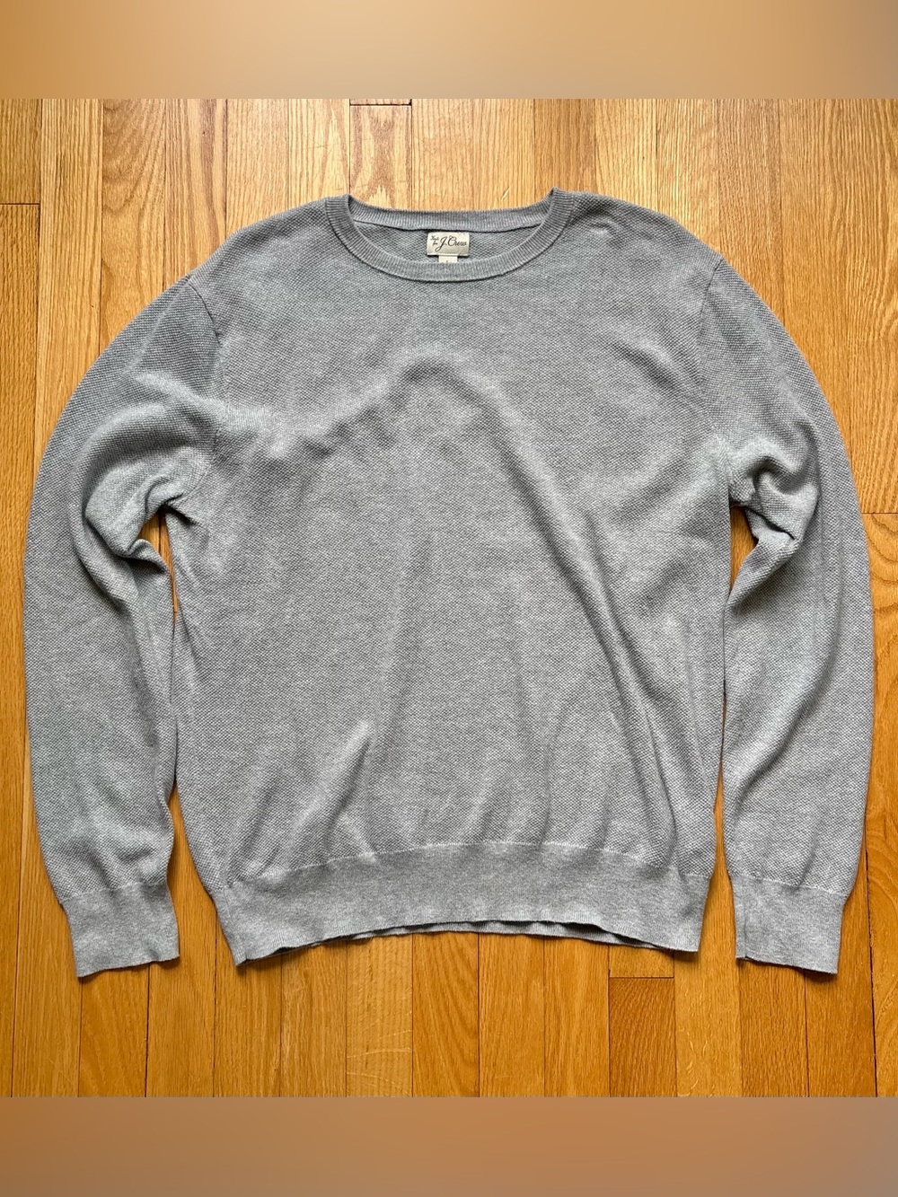 J. Crew Men’s Crewneck Waffle Knit Pullover Sweater Cotton Large Gray Solid
